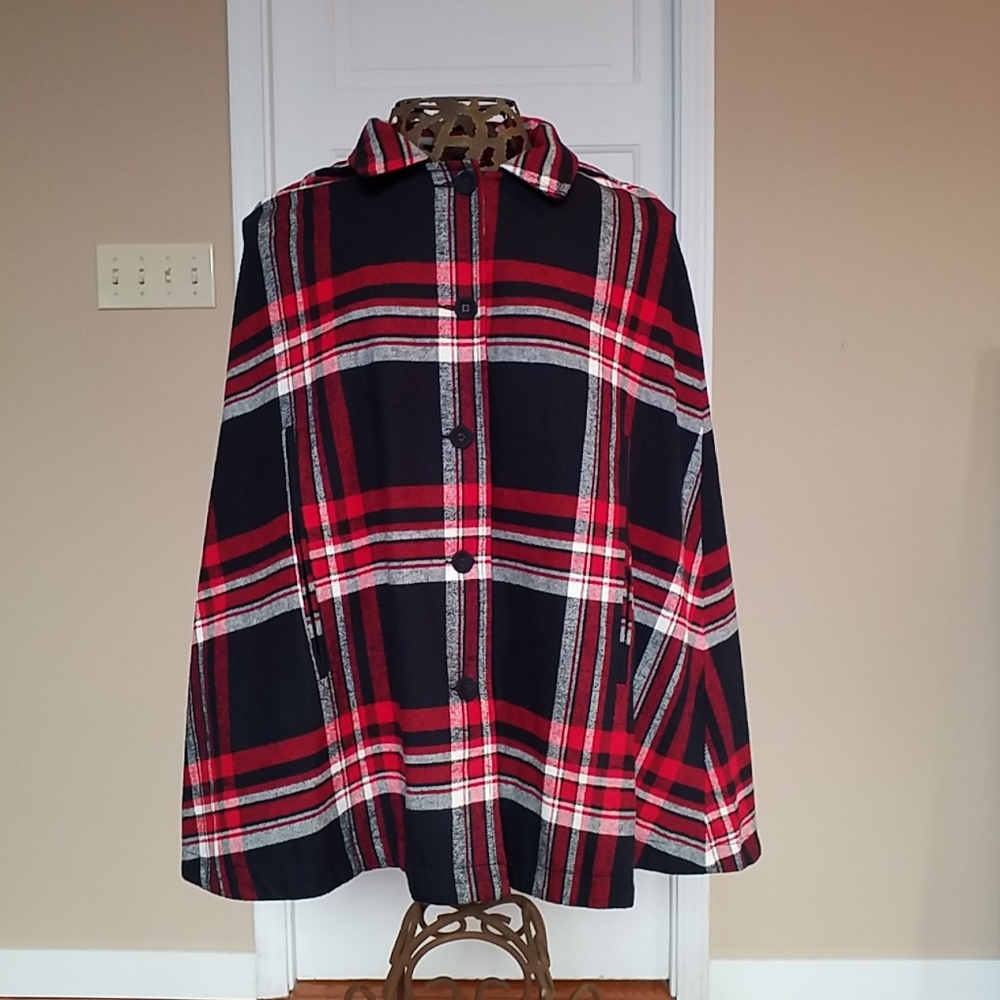 Plaid Cape with detachable hood